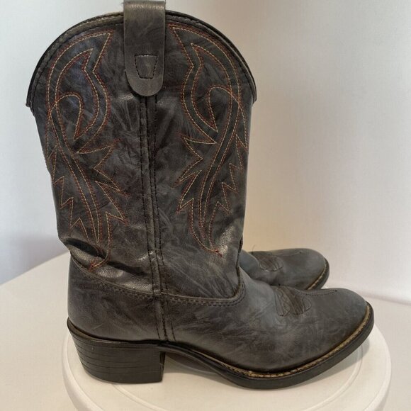 VTG Bronco Cowboy Boots Kids 2.5D Gray Conch Vegan Leather Western Cowboy USA - Picture 3 of 16